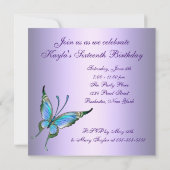 Paarse Blauwgroen Vlinder Sweet 16 Verjaardagsfees Kaart (Achterkant)