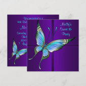 Paarse Blauwgroen Vlinder Sweet 16 Verjaardagsfees Kaart (Voorkant / Achterkant)