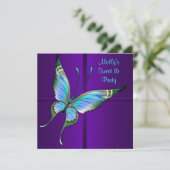 Paarse Blauwgroen Vlinder Sweet 16 Verjaardagsfees Kaart (Staand voorkant)