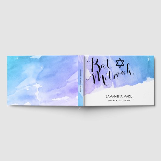 Paarse Blauwgroen Waterverf Bat Mitzvah Gastenboek (Volledig)