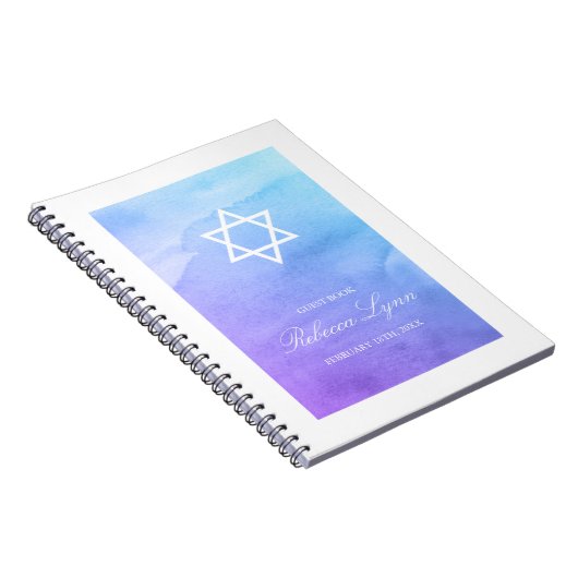 Paarse Blauwgroen Waterverf Bat Mitzvah Gastenboek Notitieboek (Rechterzijde)