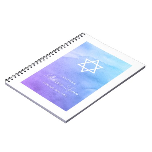Paarse Blauwgroen Waterverf Bat Mitzvah Gastenboek Notitieboek (Linkerzijde)