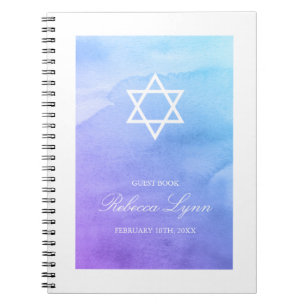 Paarse Blauwgroen Waterverf Bat Mitzvah Guest Book Notitieboek