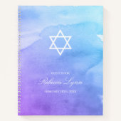 Paarse Blauwgroen Waterverf Bat Mitzvah Guest Book Notitieboek (Voorkant)