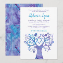 Paarse Blauwgroen Waterverf Bat Mitzvah