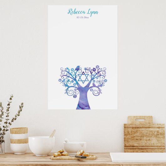 Paarse Blauwgroen Waterverf Bat Mitzvah Poster (Keuken)