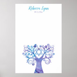 Paarse Blauwgroen Waterverf Bat Mitzvah Poster