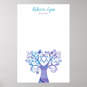Paarse Blauwgroen Waterverf Bat Mitzvah Poster