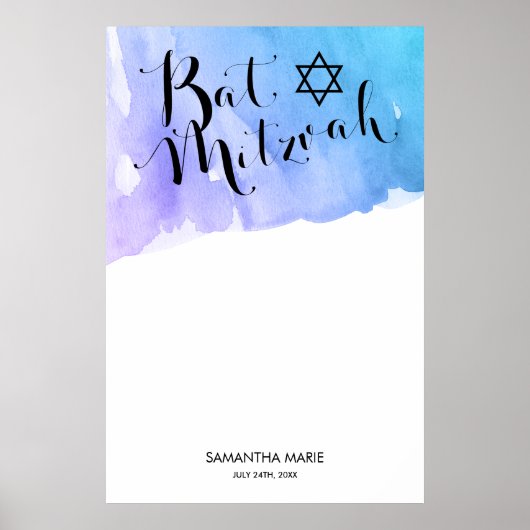 Paarse Blauwgroen Waterverf Bat Mitzvah Poster (Voorkant)