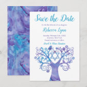 Paarse Blauwgroen Waterverf Bat Mitzvah Save The Date (Voorkant / Achterkant)