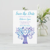 Paarse Blauwgroen Waterverf Bat Mitzvah Save The Date (Staand voorkant)