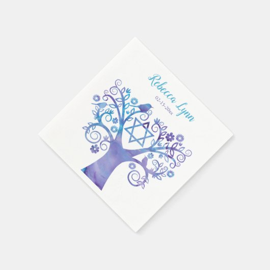 Paarse Blauwgroen Waterverf Bat Mitzvah Servet (Hoek)