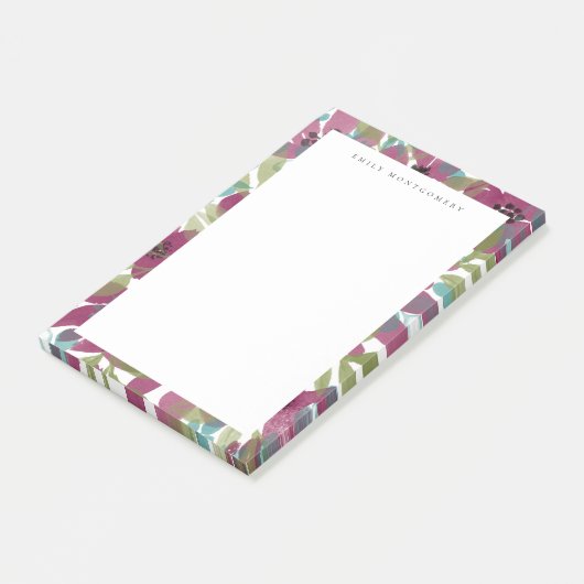 Paarse Blauwgroen Waterverf Bloem tuinmonogram Post-it® Notes (Schuin)