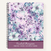  Paarse/Blauwgroen Waterverf Bloemen Gepersonalise Notitieboek (Voorkant)