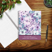  Paarse/Blauwgroen Waterverf Bloemen Gepersonalise Notitieboek