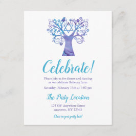 Paarse Blauwgroen Waterverf Boom van het Leven Ont Informatiekaartje