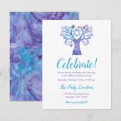 Paarse Blauwgroen Waterverf Boom van het Leven Ont Informatiekaartje (Voorkant / Achterkant)