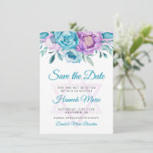 Paarse Blauwgroen Waterverf Floral Bat Mitzvah Save The Date (Staand voorkant)