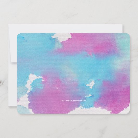  Paarse Blauwgroen Waterverf Hallo Fotogeboorte Aankondiging (Achterkant)