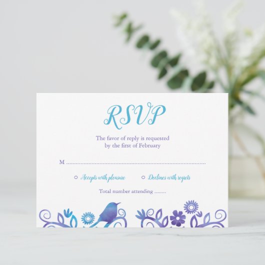 Paarse Blauwgroen Waterverf Tree of Life RSVP (Staand voorkant)