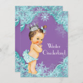 Paarse Blauwgroen Winter Onederland 1e Verjaardags Kaart (Voorkant / Achterkant)