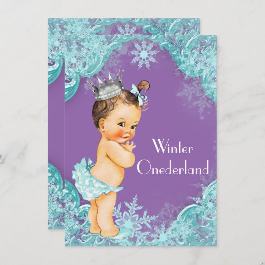 Paarse Blauwgroen Winter Onederland 1e Verjaardags Kaart (Voorkant / Achterkant)