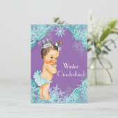 Paarse Blauwgroen Winter Onederland 1e Verjaardags Kaart (Staand voorkant)