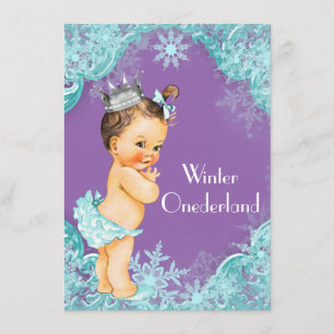 Paarse Blauwgroen Winter Onederland 1e Verjaardags Kaart