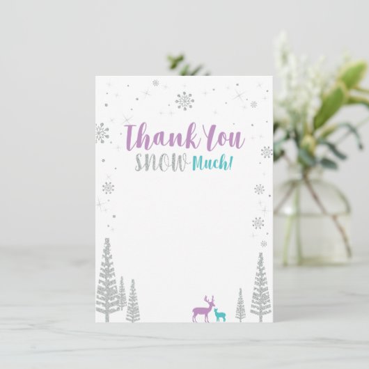 Paarse & Blauwgroen Winter Wonderland Dank je kaar Bedankkaart (Staand voorkant)