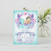 Paarse Blauwgroen Zeemeermin Baby Douche Uitnodigi Kaart (Staand voorkant)