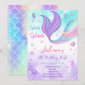 Paarse Blauwgroen Zeemeermin Onder het Zee Verjaar Kaart (Voorkant / Achterkant)