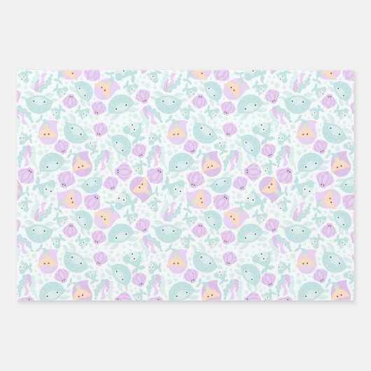 Paarse & Blauwgroen Zeemeermin Partij Inpakpapier Vel (Voorkant)