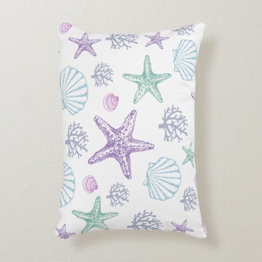 Paarse Blauwgroen Zeeschelp Zeesterren Kustschelpe Accent Kussen (Voorkant(Verticaal))