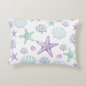 Paarse Blauwgroen Zeeschelp Zeesterren Kustschelpe Accent Kussen (Achterkant)