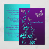 Paarse Blauwgroen zilveren bloemen, vlinders behui Informatiekaartje (Voorkant / Achterkant)