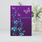 Paarse Blauwgroen zilveren bloemen, vlinders behui Informatiekaartje (Staand voorkant)