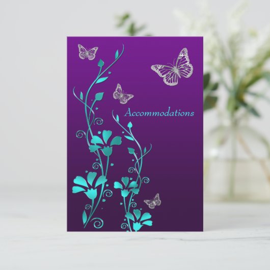 Paarse Blauwgroen zilveren bloemen, vlinders behui Informatiekaartje (Staand voorkant)