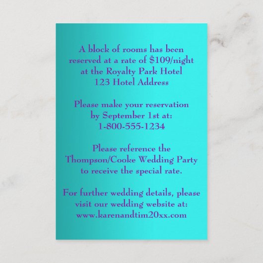 Paarse Blauwgroen zilveren bloemen, vlinders behui Informatiekaartje (Achterkant)