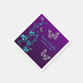 Paarse Blauwgroen zilveren bloemen, vlinders serve Servet (Hoek)
