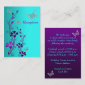 Paarse Blauwgroen zilveren bloemvlinders behuizing Informatiekaartje (Voorkant / Achterkant)