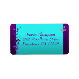 Paarse Blauwgroen zilveren vlinder adreslabel 2 Etiket