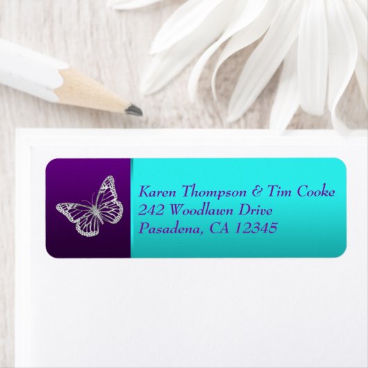 Paarse Blauwgroen zilveren vlinder retour adreslab Etiket (Insitu)