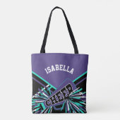 Paarse, Blauwgroen, zwart-wit cheerleader ontwerp Tote Bag (Achterkant)