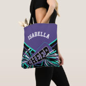 Paarse, Blauwgroen, zwart-wit cheerleader ontwerp Tote Bag (Dichtbij)