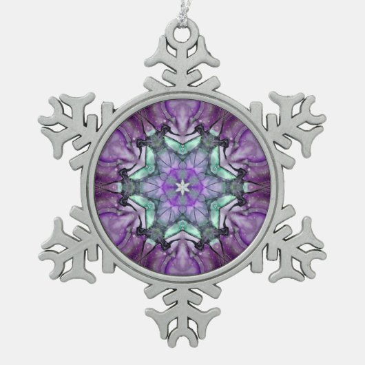 Paarse Blauwgroen zwarte ster Snowflake Tin Sneeuwvlok Ornament (Voorkant)