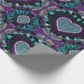 Paarse, Blauwgroen & Zwarte Valentijnsdag Hart Man Cadeaupapier (Hoek)