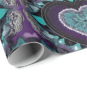 Paarse, Blauwgroen & Zwarte Valentijnsdag Hart Man Cadeaupapier (Rol Hoek)