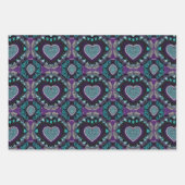 Paarse, Blauwgroen & Zwarte Valentijnsdag Hart Man Inpakpapier Vel (Voorkant 3)