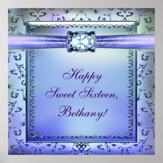 Paarse Blauwgroen zweet-zestienpartijenbanner Poster (Voorkant)