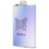 Paarse blauwholografische vlindermonogram heupfles (Links)